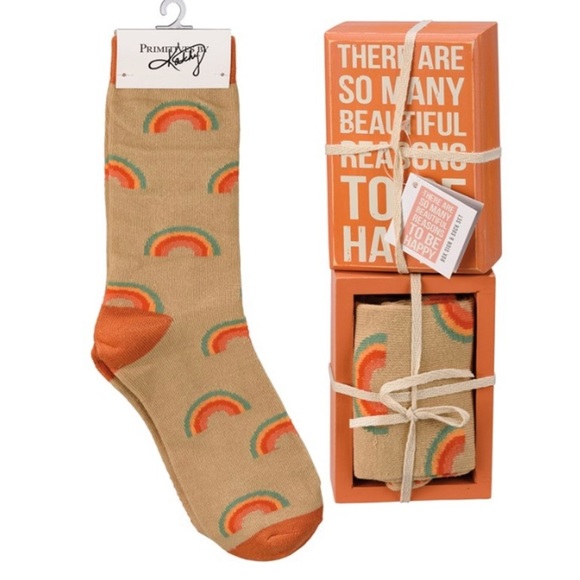 Primitives By Kathy happy sign and socks set to brighten someone's day. OS (NWT) - Picture 1 of 11